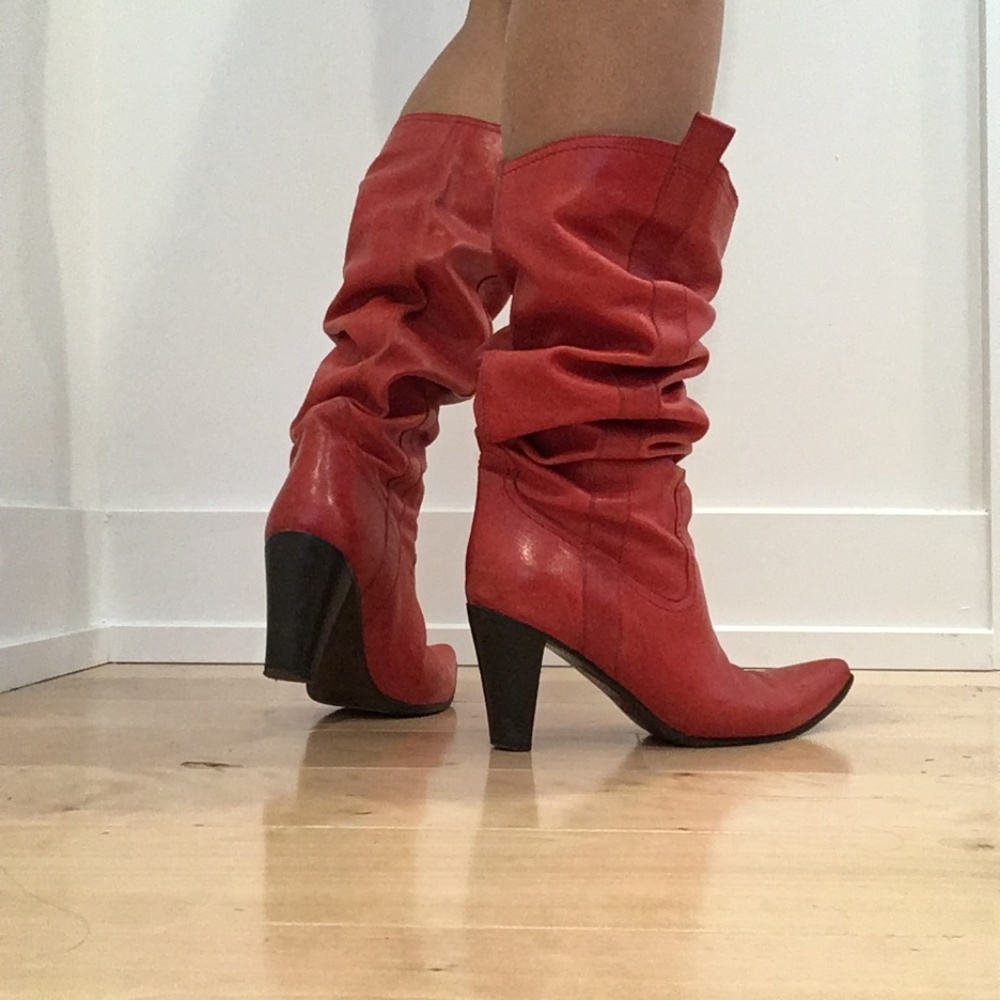 Hot red slouchy boots